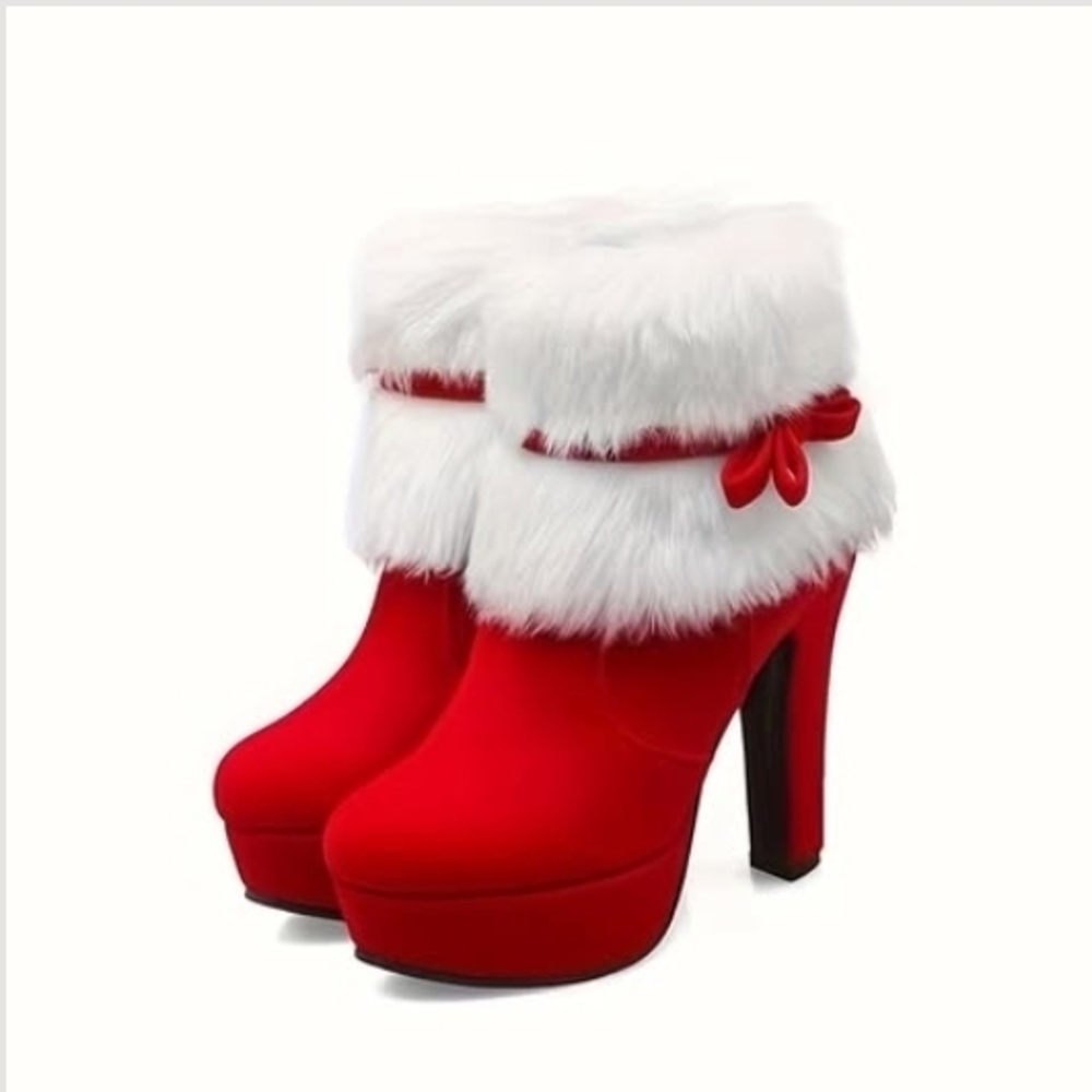 Red and White Women's High Heel Boots